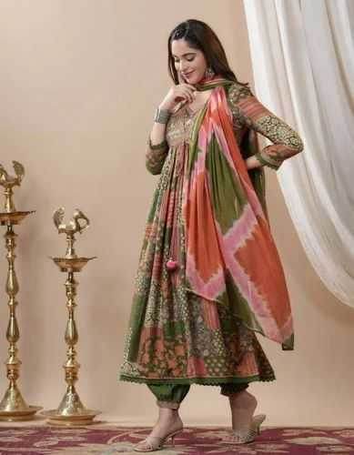 Maslin Silk Gown With Dupatta - MYLUXURY LANE ENTERPRISE